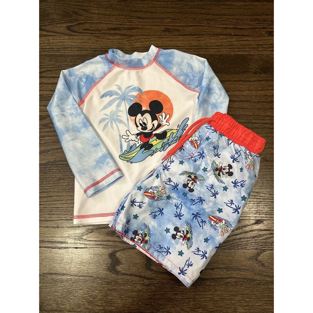 Disney Mickey Mouse Unisex 4T Surfing Swimsuit & Long Sleeve Rash Guard